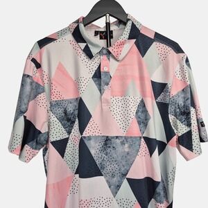 YATTA Mens Golf Polo Large Geometric Print Short Sleeve Outdoor